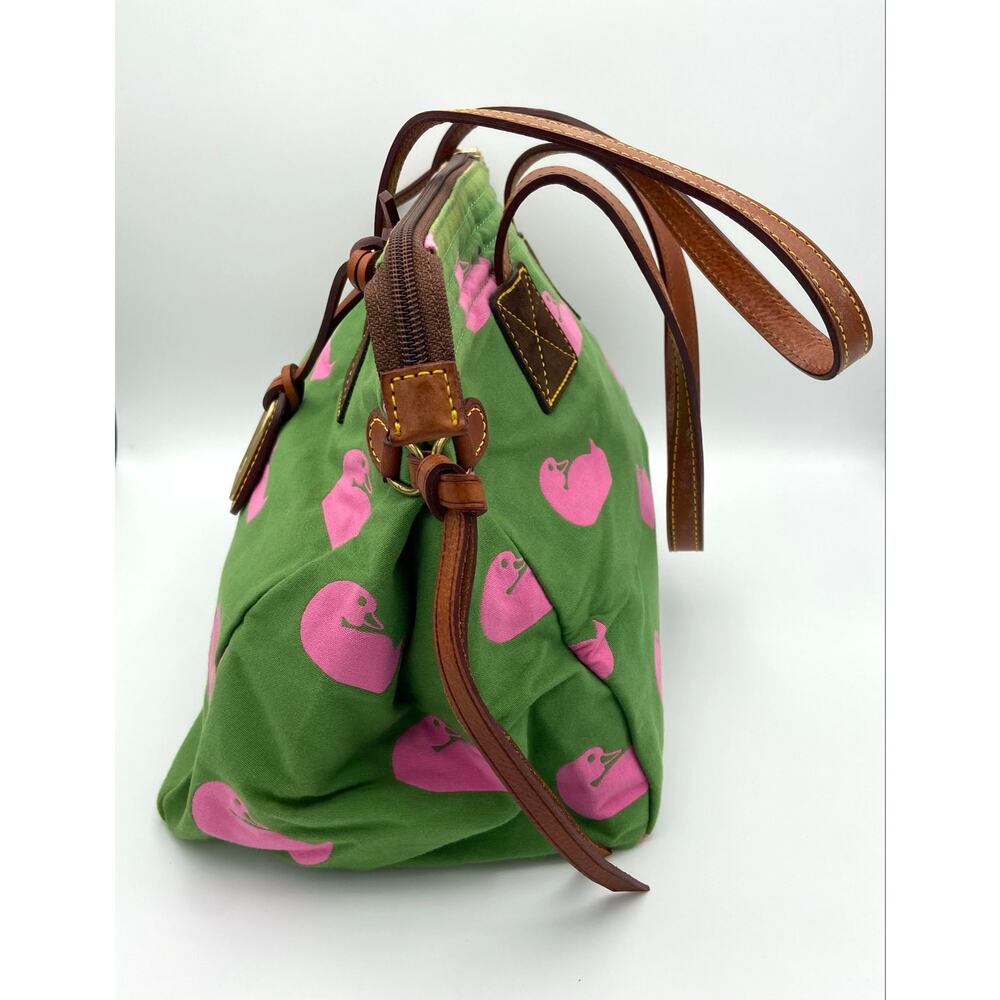 Vintage Dooney & Bourke Samantha Duck Canvas Tote Bag Green Pink Preppy Y2K READ - Picture 5 of 16